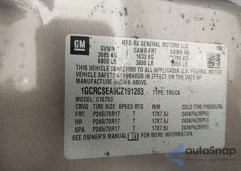 2012 Chevrolet Silverado 1500 Lt z USA, uszkodzony, nr VIN 1GCRCSEA9CZ191283